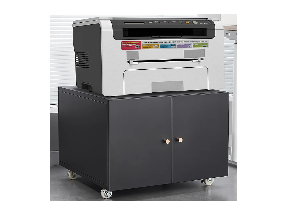 Support d'imprimante en métal avec tables d'impression mobiles avec porte et étagère réglable classeur à roulettes pour bureau à domicile noir