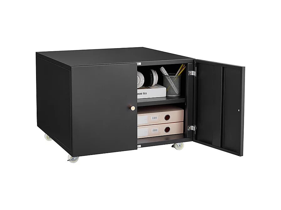 Support d'imprimante en métal avec tables d'impression mobiles avec porte et étagère réglable classeur à roulettes pour bureau à domicile noir