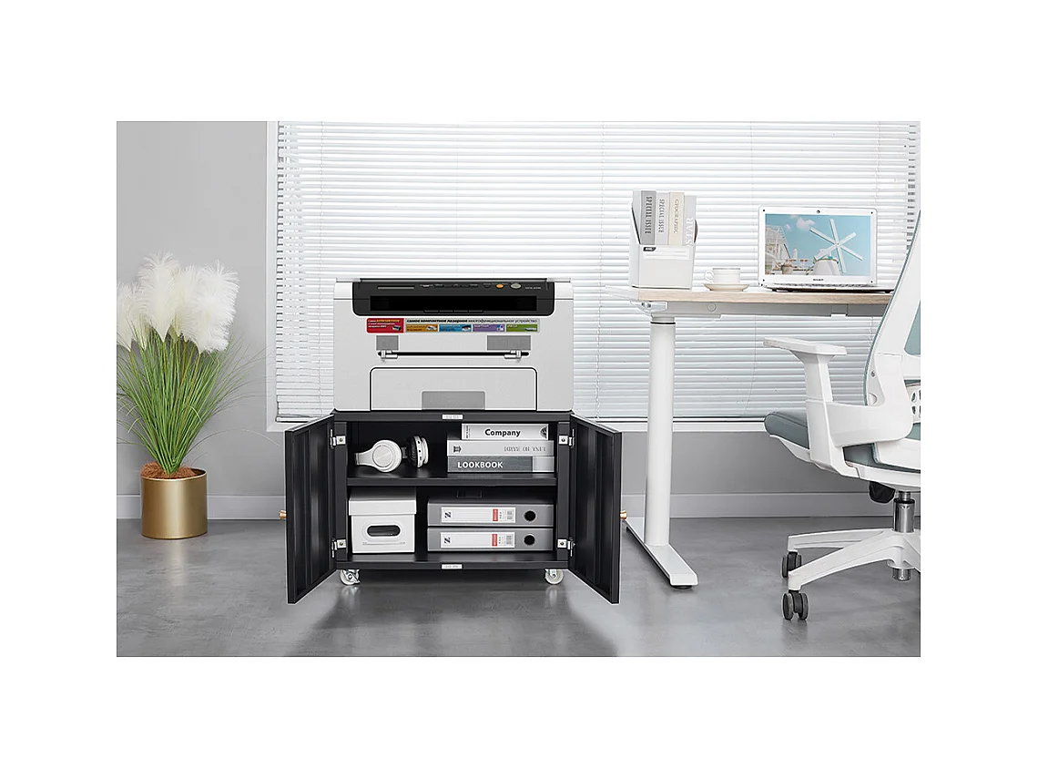 Support d'imprimante en métal avec tables d'impression mobiles avec porte et étagère réglable classeur à roulettes pour bureau à domicile noir