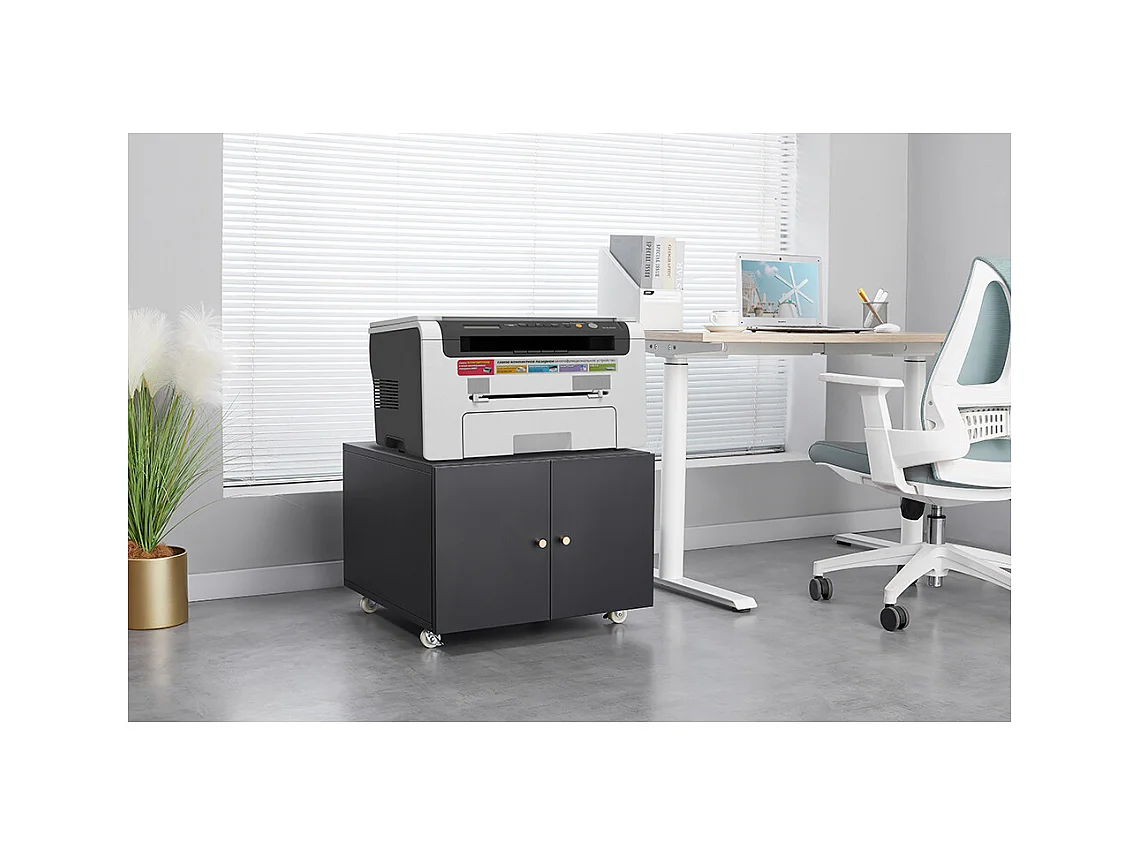 Support d'imprimante en métal avec tables d'impression mobiles avec porte et étagère réglable classeur à roulettes pour bureau à domicile noir