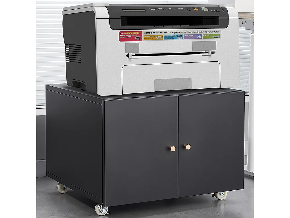 Support d'imprimante en métal avec tables d'impression mobiles avec porte et étagère réglable classeur à roulettes pour bureau à domicile noir