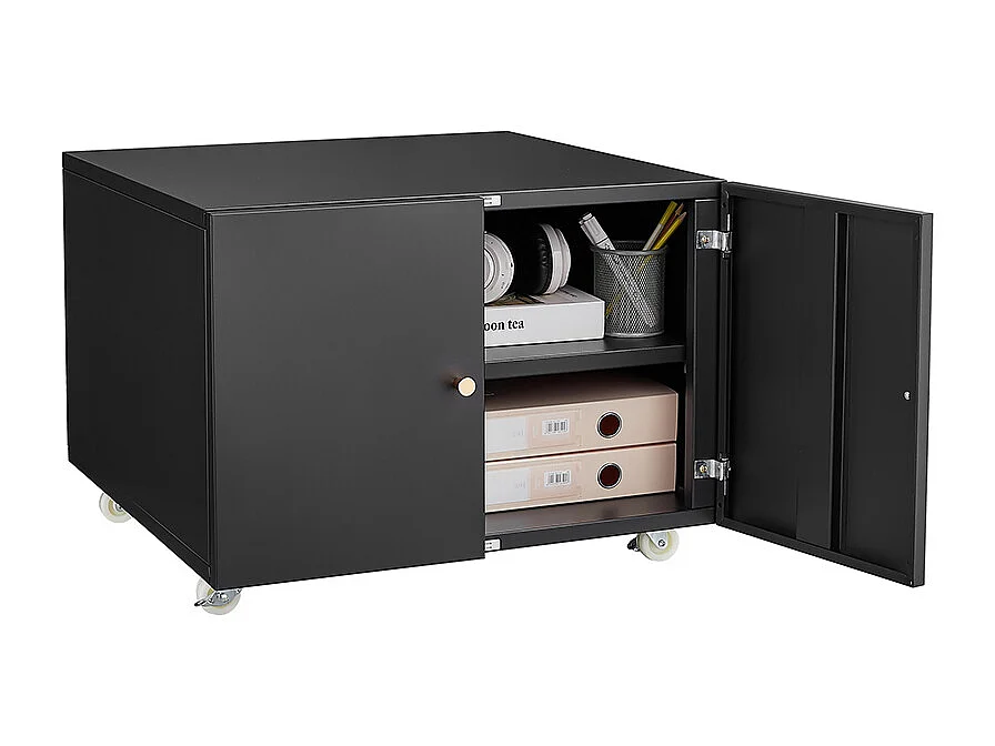 Support d'imprimante en métal avec tables d'impression mobiles avec porte et étagère réglable classeur à roulettes pour bureau à domicile noir