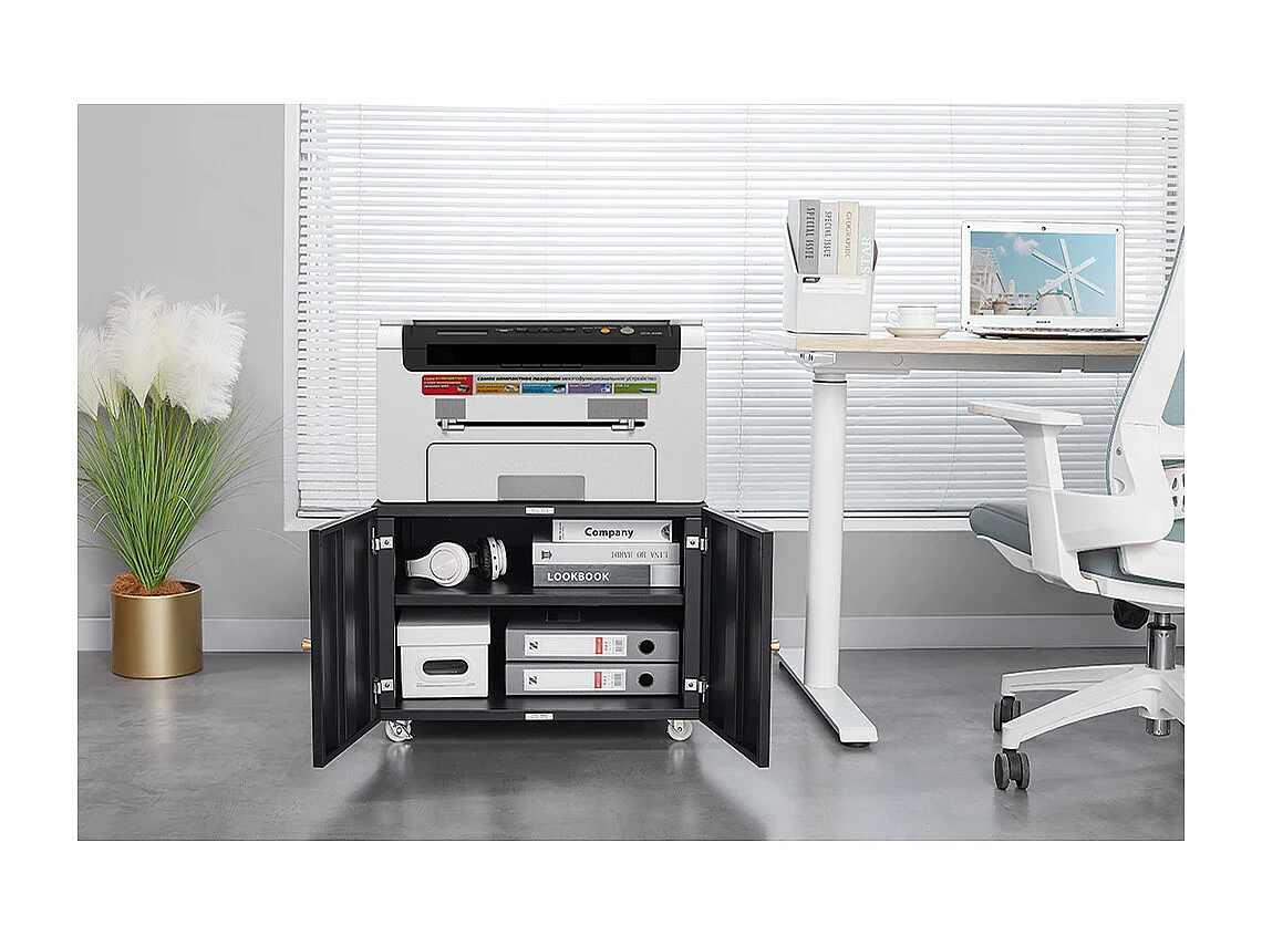 Support d'imprimante en métal avec tables d'impression mobiles avec porte et étagère réglable classeur à roulettes pour bureau à domicile noir