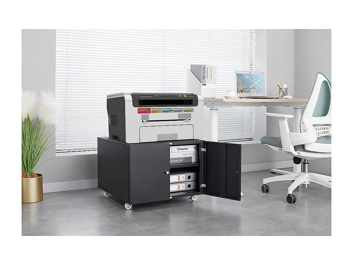 Support d'imprimante en métal avec tables d'impression mobiles avec porte et étagère réglable classeur à roulettes pour bureau à domicile noir