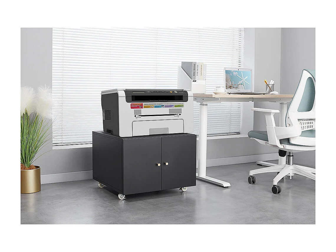 Support d'imprimante en métal avec tables d'impression mobiles avec porte et étagère réglable classeur à roulettes pour bureau à domicile noir