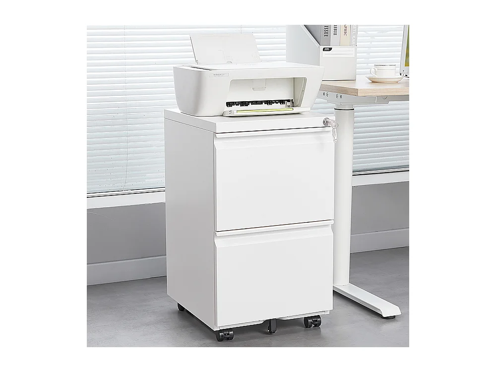 Classeur métallique mobile à 2 tiroirs avec serrure classeur de bureau en acier sous le bureau classeur de rangement blanc