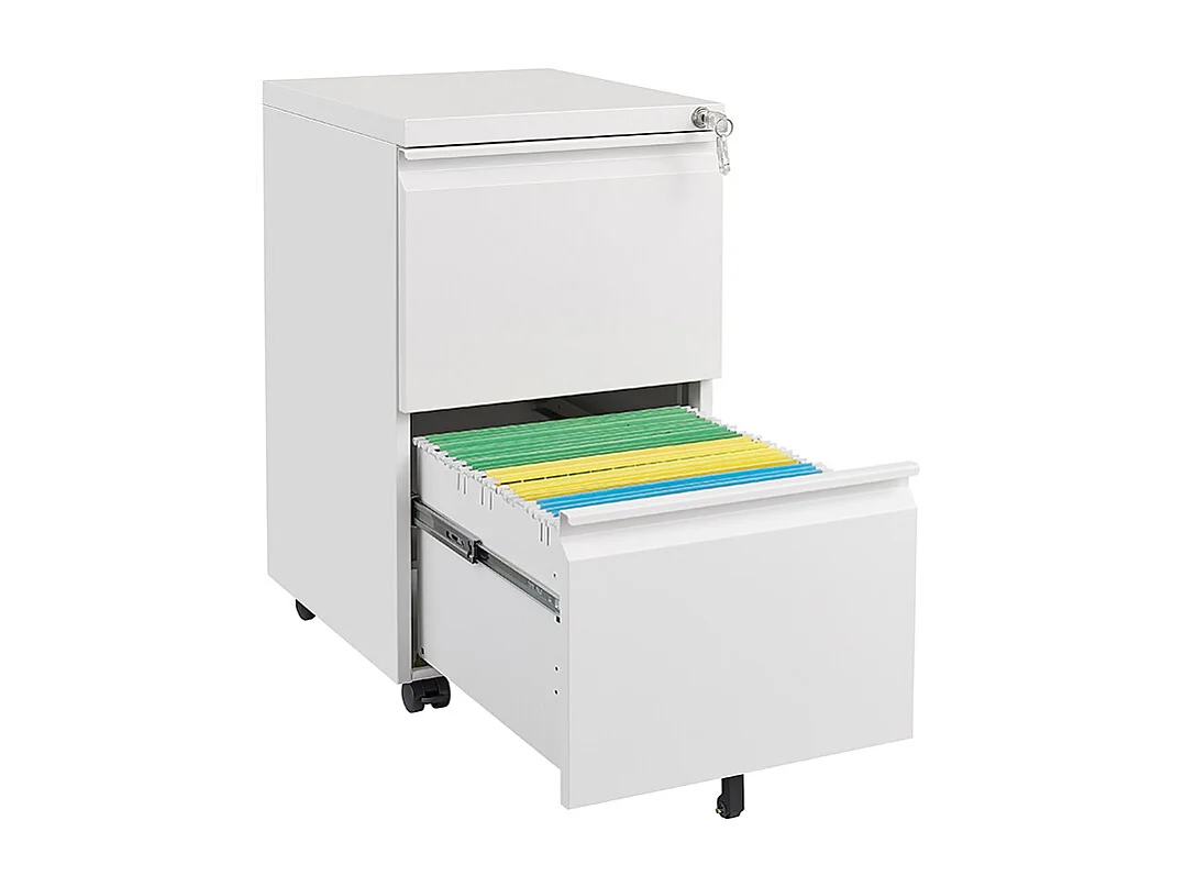 Classeur métallique mobile à 2 tiroirs avec serrure classeur de bureau en acier sous le bureau classeur de rangement blanc