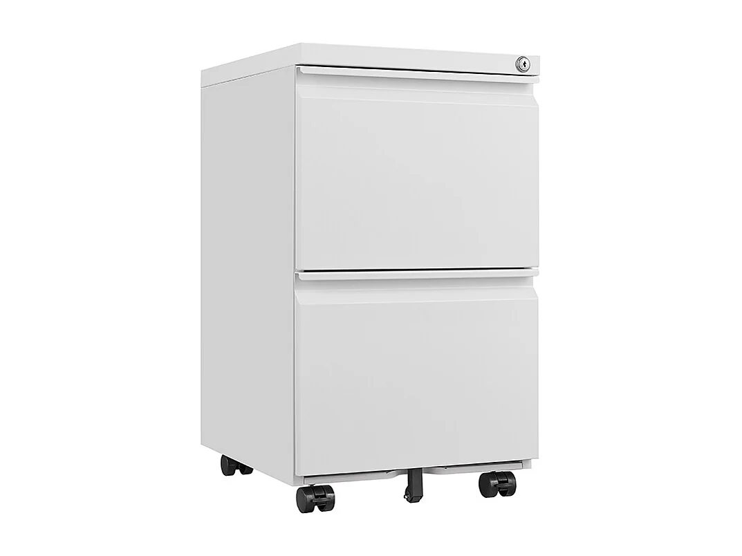 Verrijdbare metalen ordner met 2 laden met slot, stalen ordner voor onder het bureau, witte opbergordner