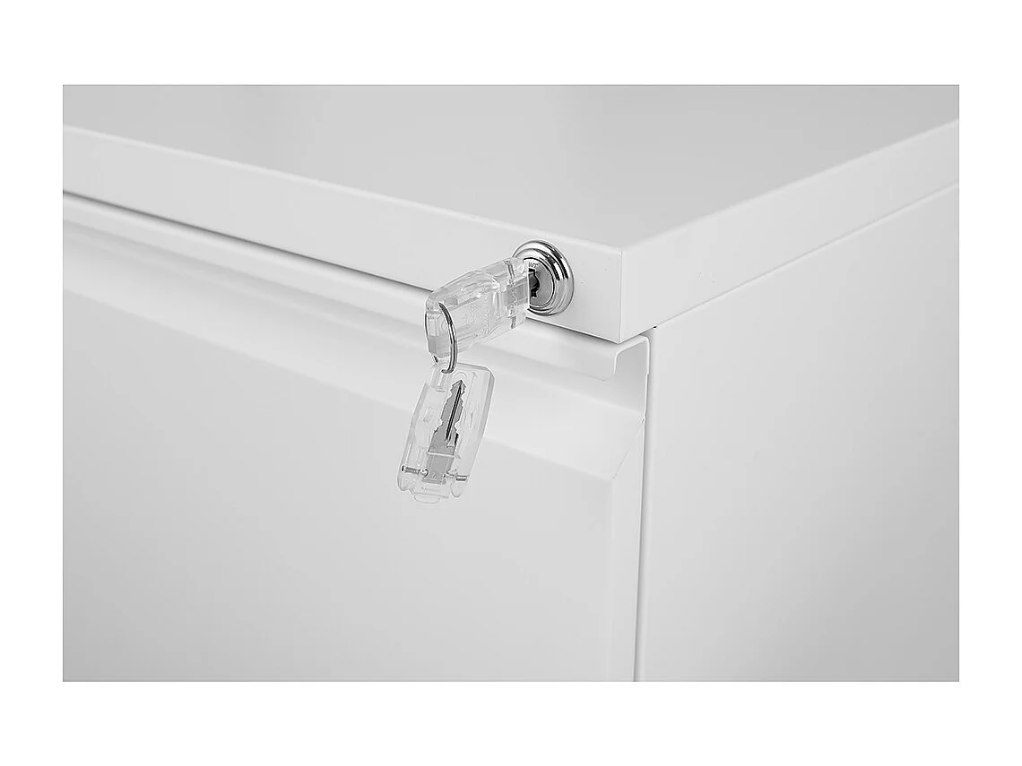 Verrijdbare metalen ordner met 2 laden met slot, stalen ordner voor onder het bureau, witte opbergordner