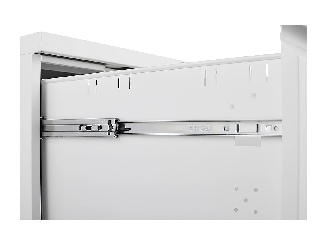 Verrijdbare metalen ordner met 2 laden met slot, stalen ordner voor onder het bureau, witte opbergordner