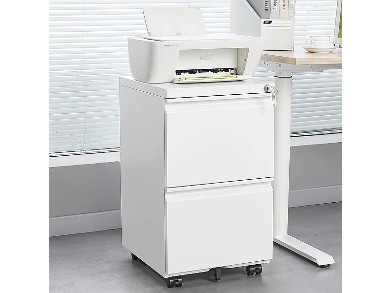 Classeur métallique mobile à 2 tiroirs avec serrure classeur de bureau en acier sous le bureau classeur de rangement blanc