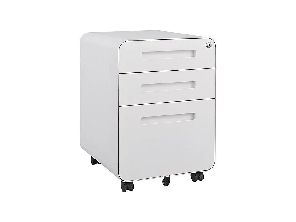 Armoire à dossiers mobile à 3 tiroirs conception à 5 roulettes anti-basculement acier laminé à froid étanche et résistant à l'humidité blanc