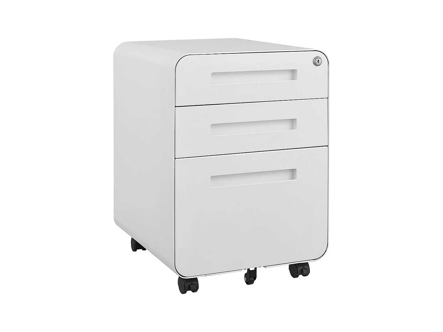 Armoire à dossiers mobile à 3 tiroirs conception à 5 roulettes anti-basculement acier laminé à froid étanche et résistant à l'humidité blanc