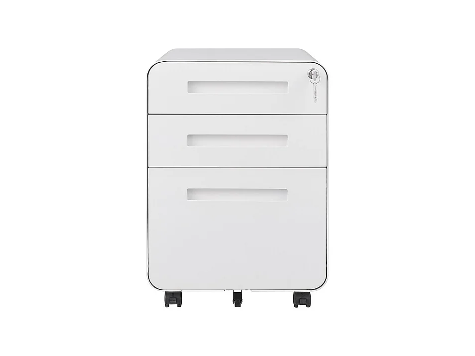 Armoire à dossiers mobile à 3 tiroirs conception à 5 roulettes anti-basculement acier laminé à froid étanche et résistant à l'humidité blanc