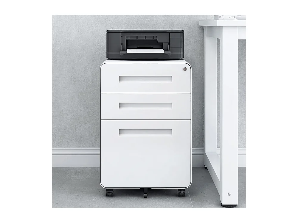 Armoire à dossiers mobile à 3 tiroirs conception à 5 roulettes anti-basculement acier laminé à froid étanche et résistant à l'humidité blanc
