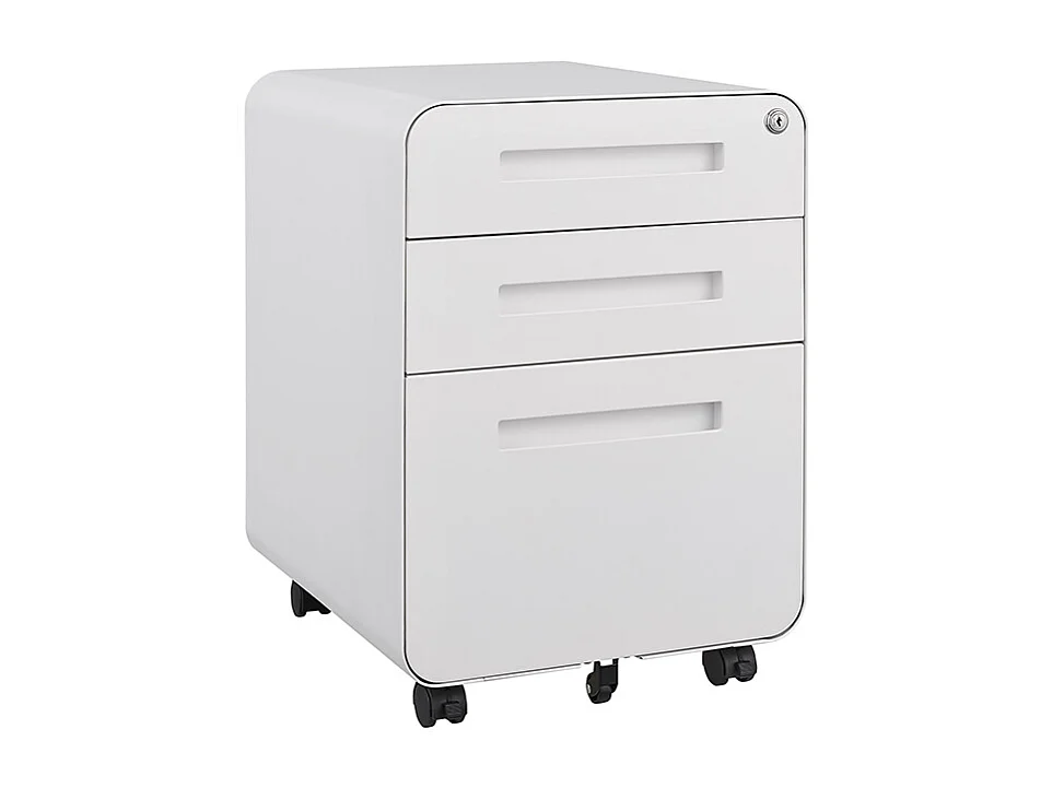 Verrijdbare archiefkast met 3 laden ontwerp met 5 anti-kantelwielen koudgewalst staal, waterdicht en vochtbestendig wit