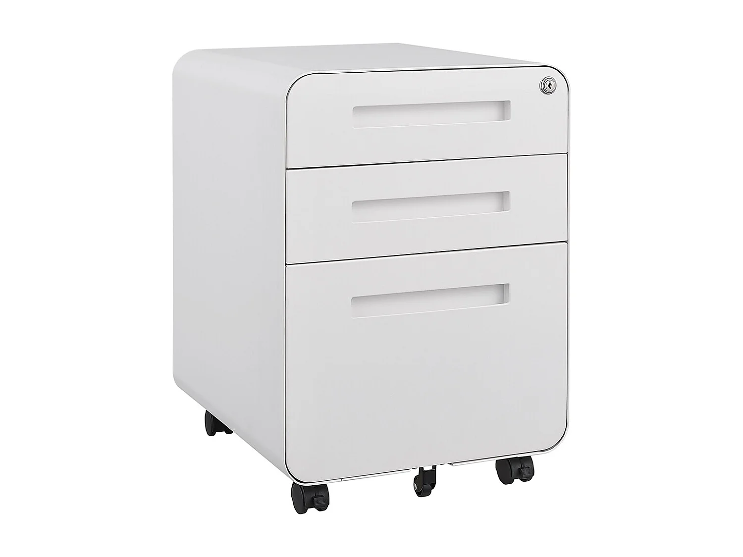 Verrijdbare archiefkast met 3 laden ontwerp met 5 anti-kantelwielen koudgewalst staal, waterdicht en vochtbestendig wit