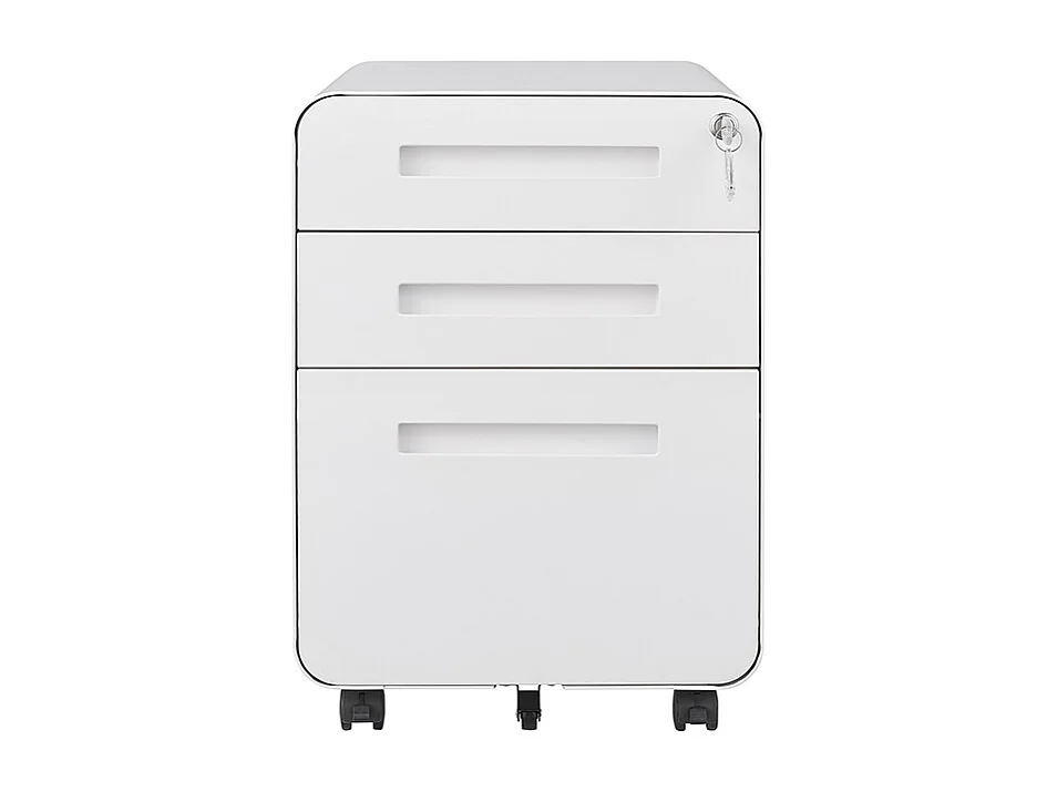 Verrijdbare archiefkast met 3 laden ontwerp met 5 anti-kantelwielen koudgewalst staal, waterdicht en vochtbestendig wit