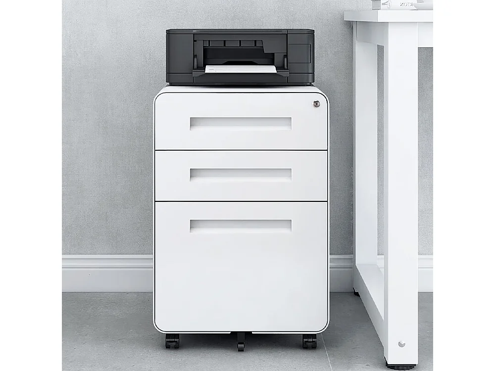 Verrijdbare archiefkast met 3 laden ontwerp met 5 anti-kantelwielen koudgewalst staal, waterdicht en vochtbestendig wit