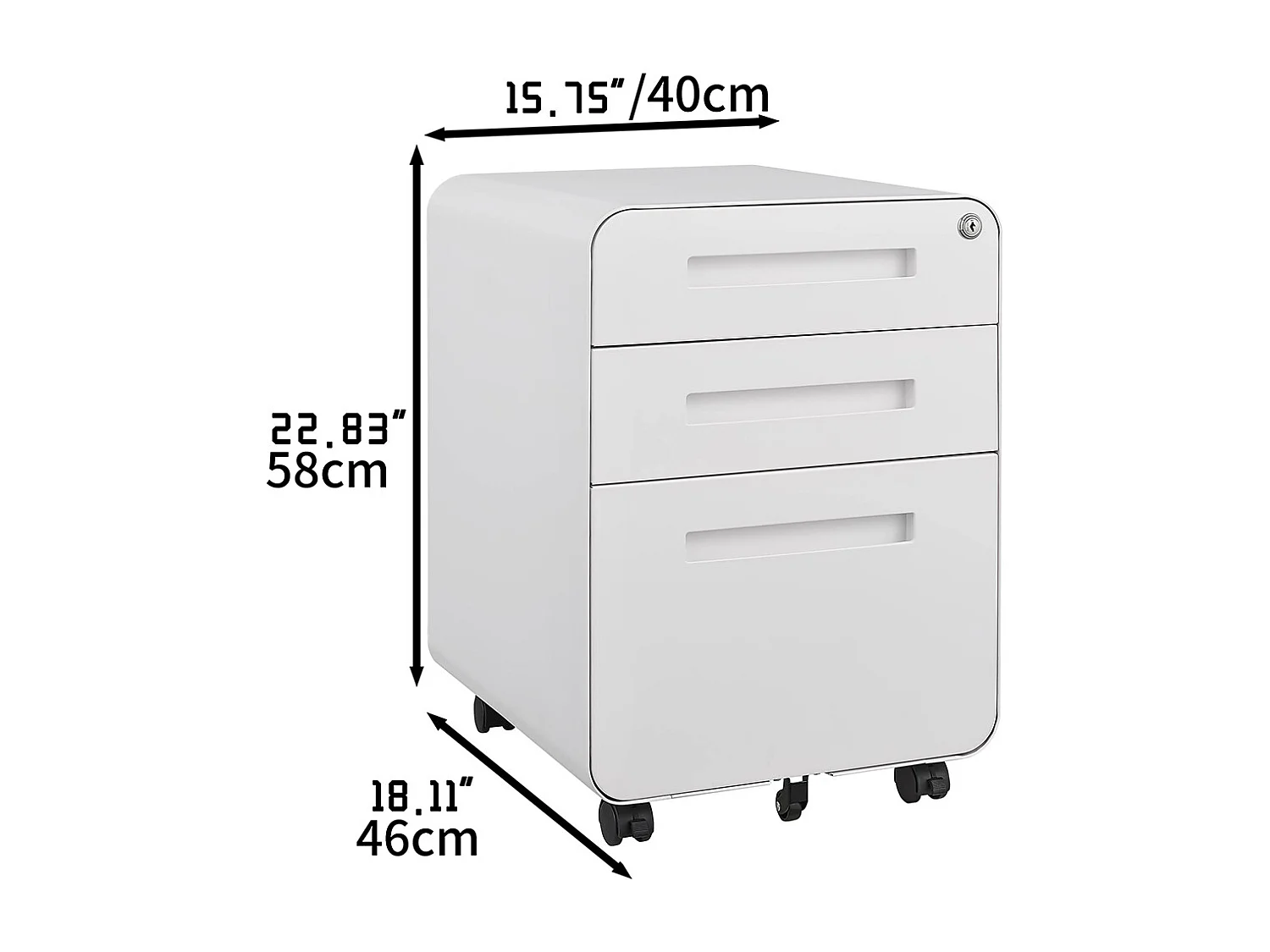 Verrijdbare archiefkast met 3 laden ontwerp met 5 anti-kantelwielen koudgewalst staal, waterdicht en vochtbestendig wit