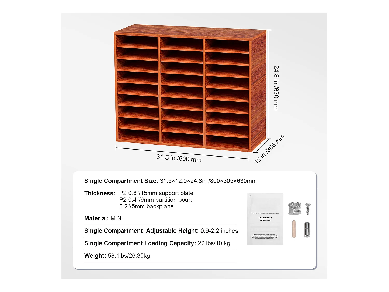 Organisateur de Bureau en Bois SucceBuy, pour le Stockage de Papier, 27 Emplacements, Marron