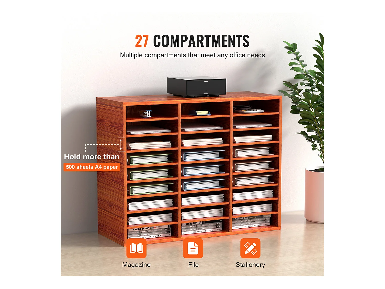 Organisateur de Bureau en Bois SucceBuy, pour le Stockage de Papier, 27 Emplacements, Marron