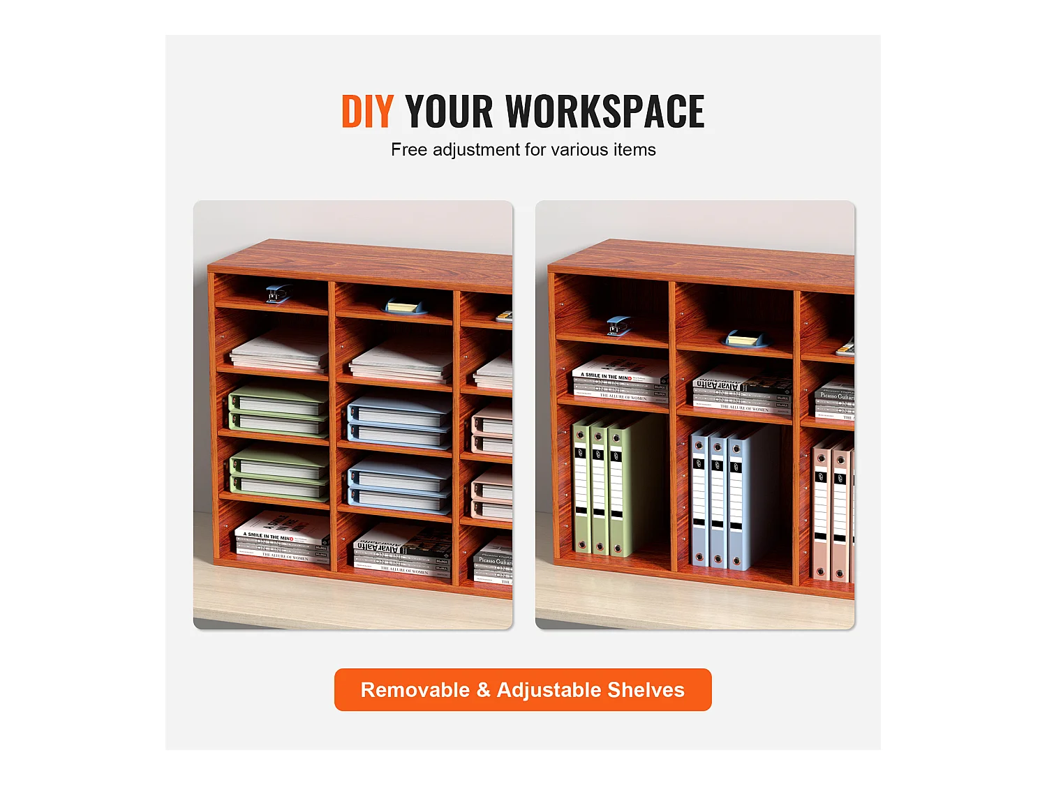 Organisateur de Bureau en Bois SucceBuy, pour le Stockage de Papier, 27 Emplacements, Marron