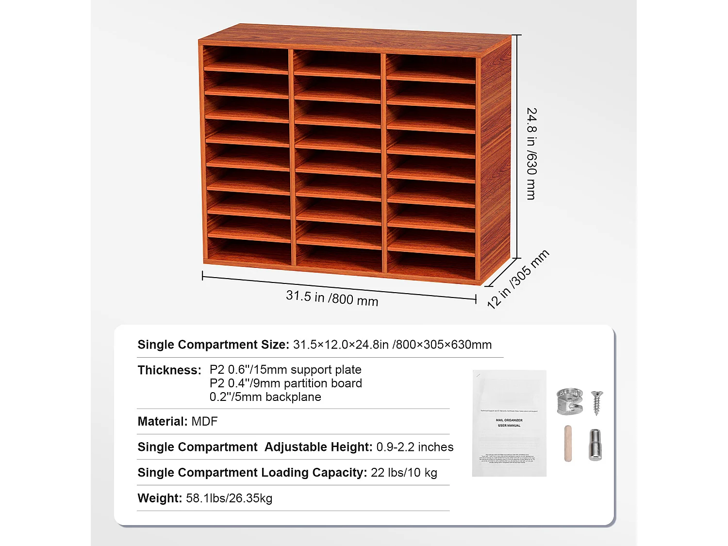 Organisateur de Bureau en Bois SucceBuy, pour le Stockage de Papier, 27 Emplacements, Marron