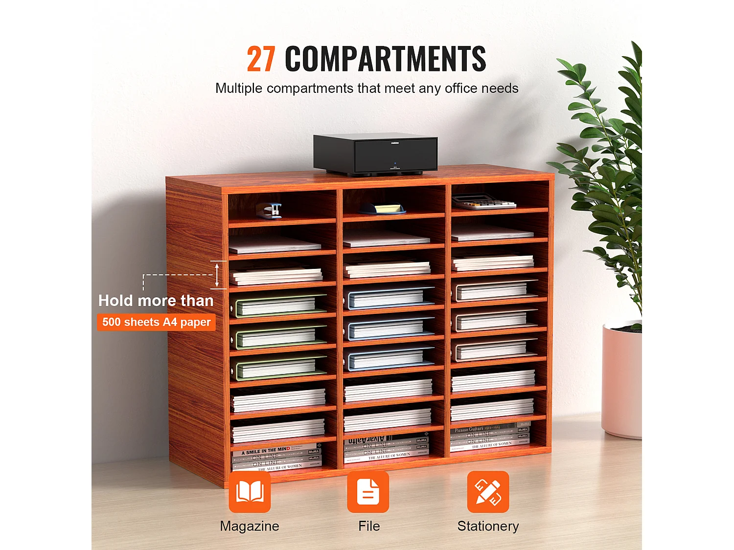 Organisateur de Bureau en Bois SucceBuy, pour le Stockage de Papier, 27 Emplacements, Marron