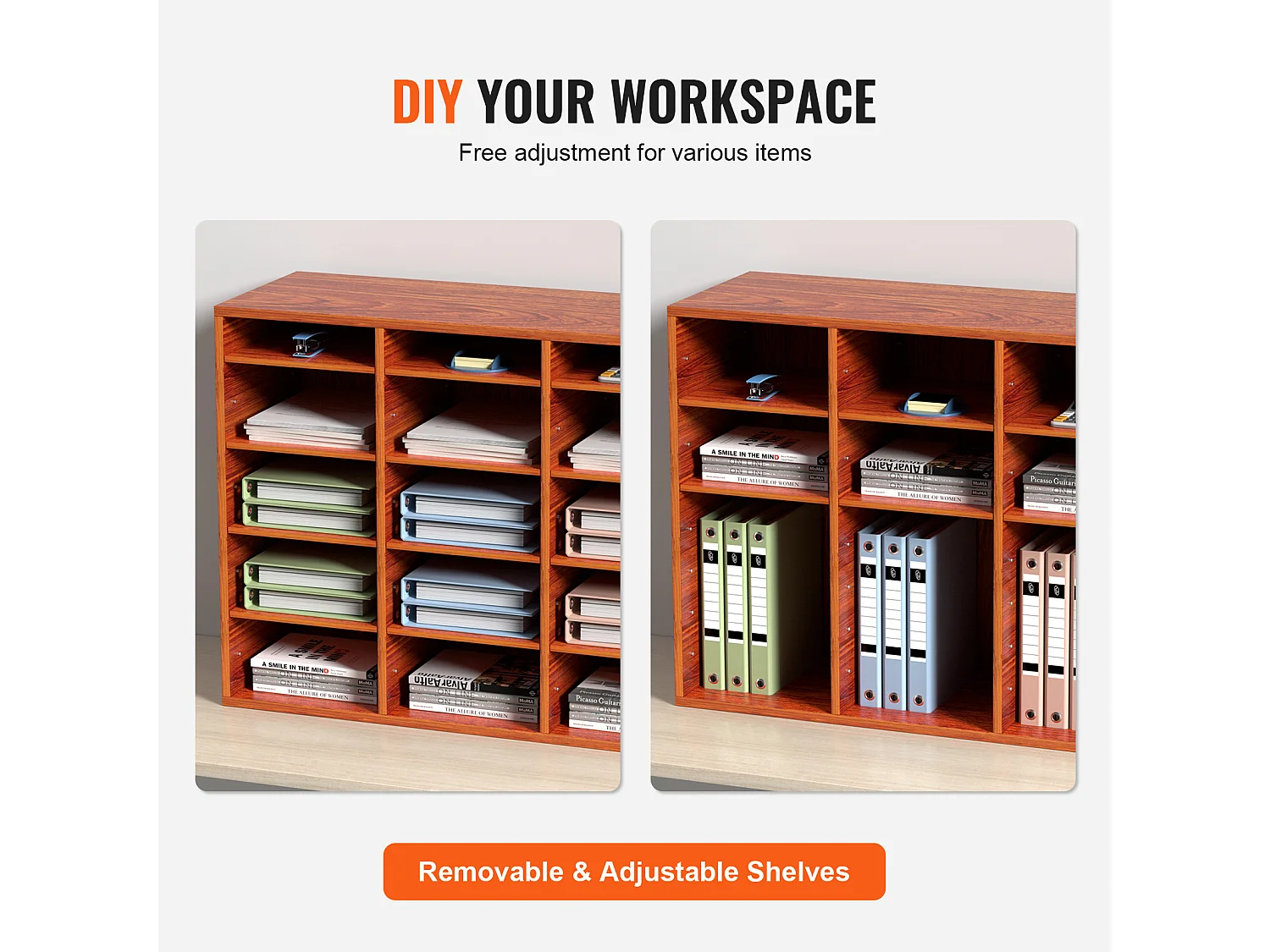 Organisateur de Bureau en Bois SucceBuy, pour le Stockage de Papier, 27 Emplacements, Marron