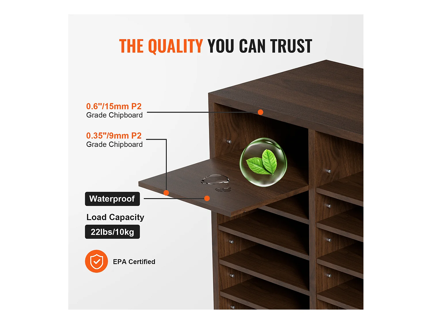 Organisateur de Bureau en Bois SucceBuy, Organiseur de Documents, 36 Compartiments RÉglables, Marron