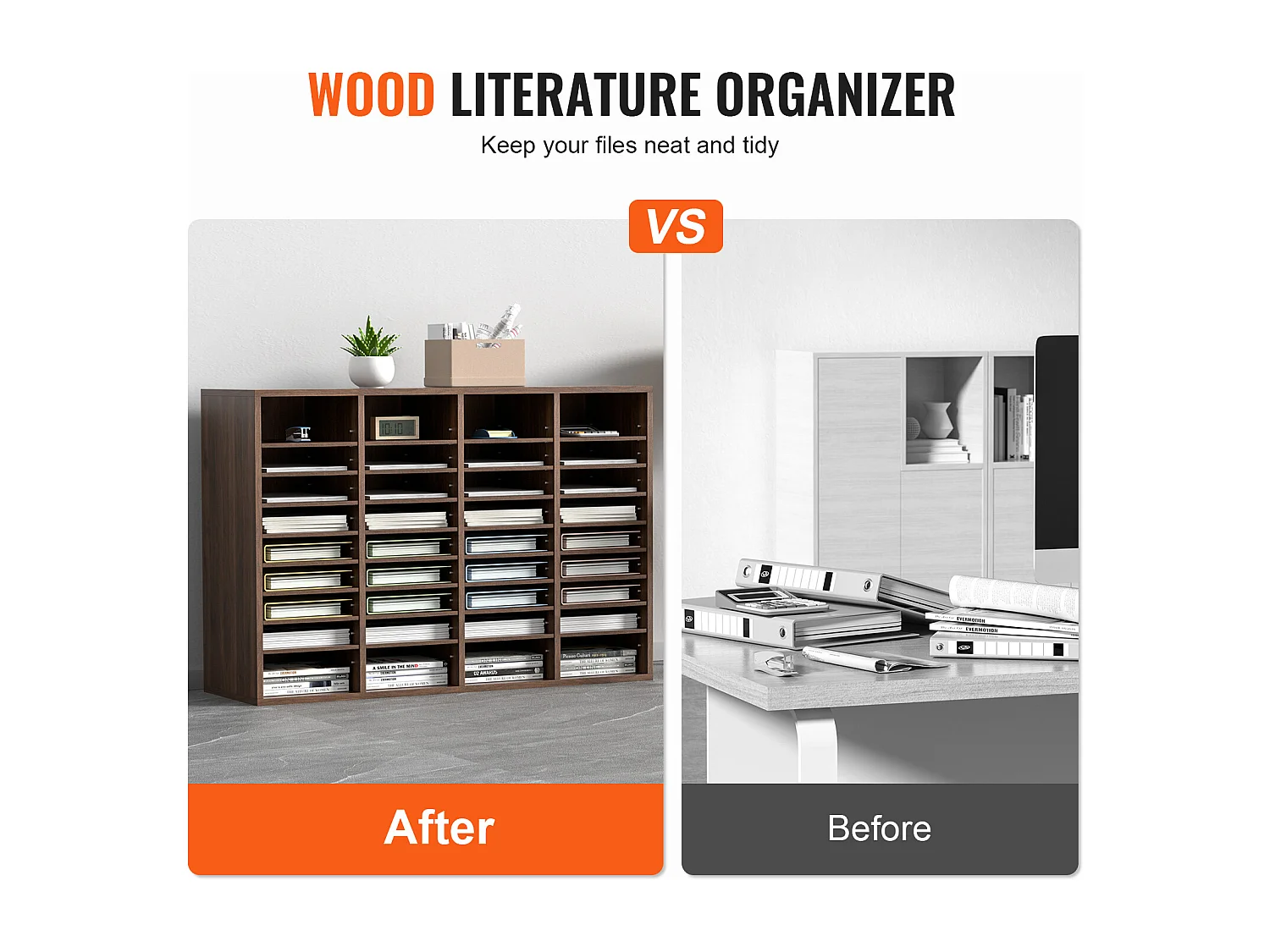 Organisateur de Bureau en Bois SucceBuy, Organiseur de Documents, 36 Compartiments RÉglables, Marron