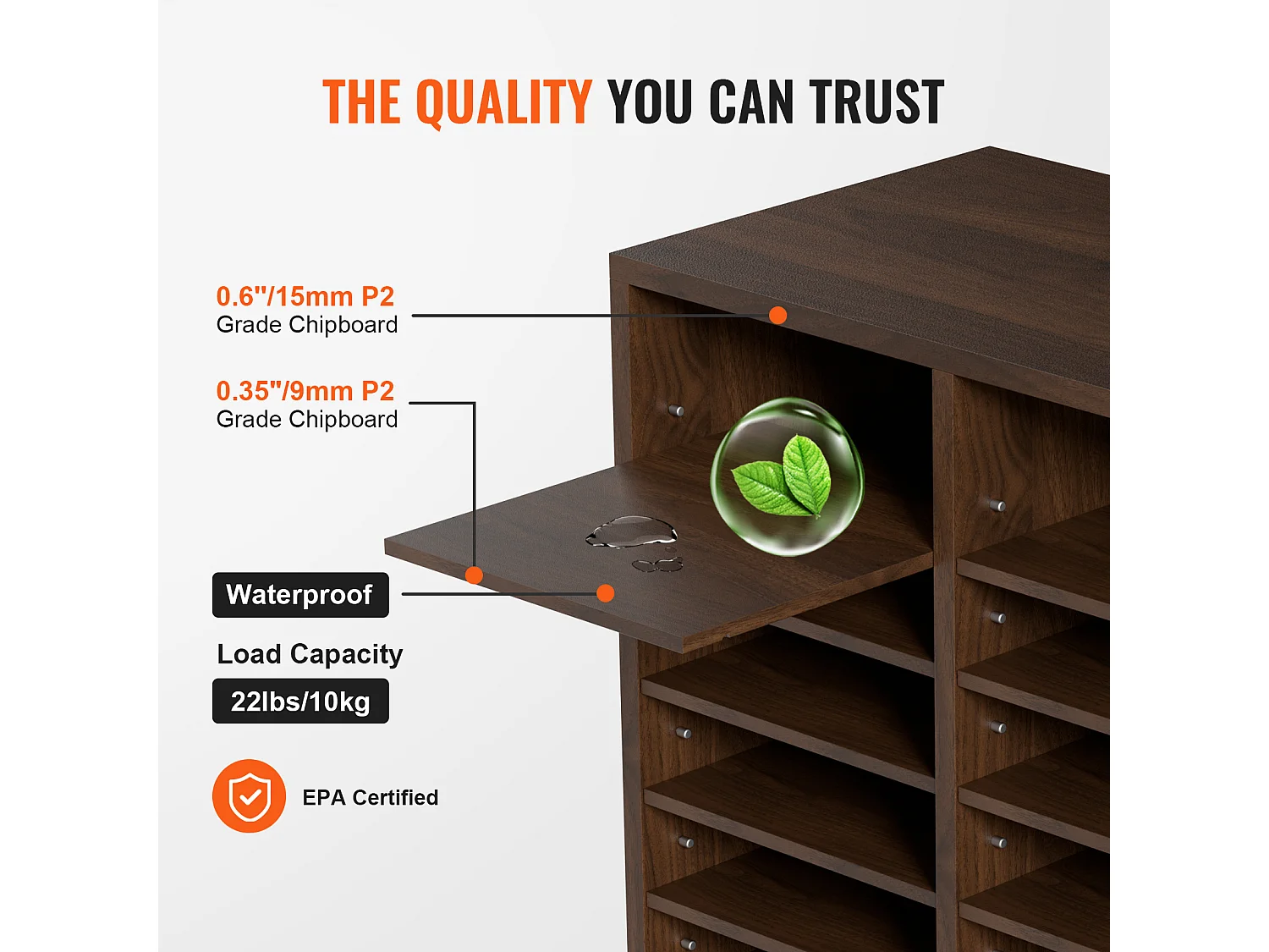 Organisateur de Bureau en Bois SucceBuy, Organiseur de Documents, 36 Compartiments RÉglables, Marron