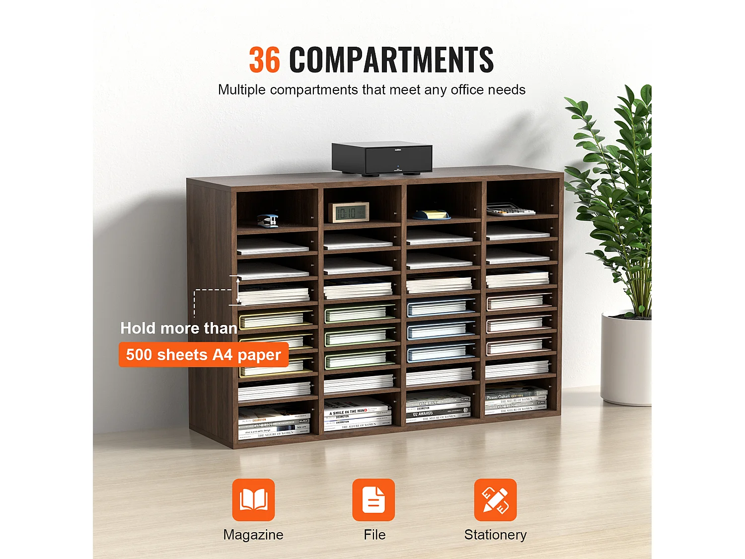 Organisateur de Bureau en Bois SucceBuy, Organiseur de Documents, 36 Compartiments RÉglables, Marron