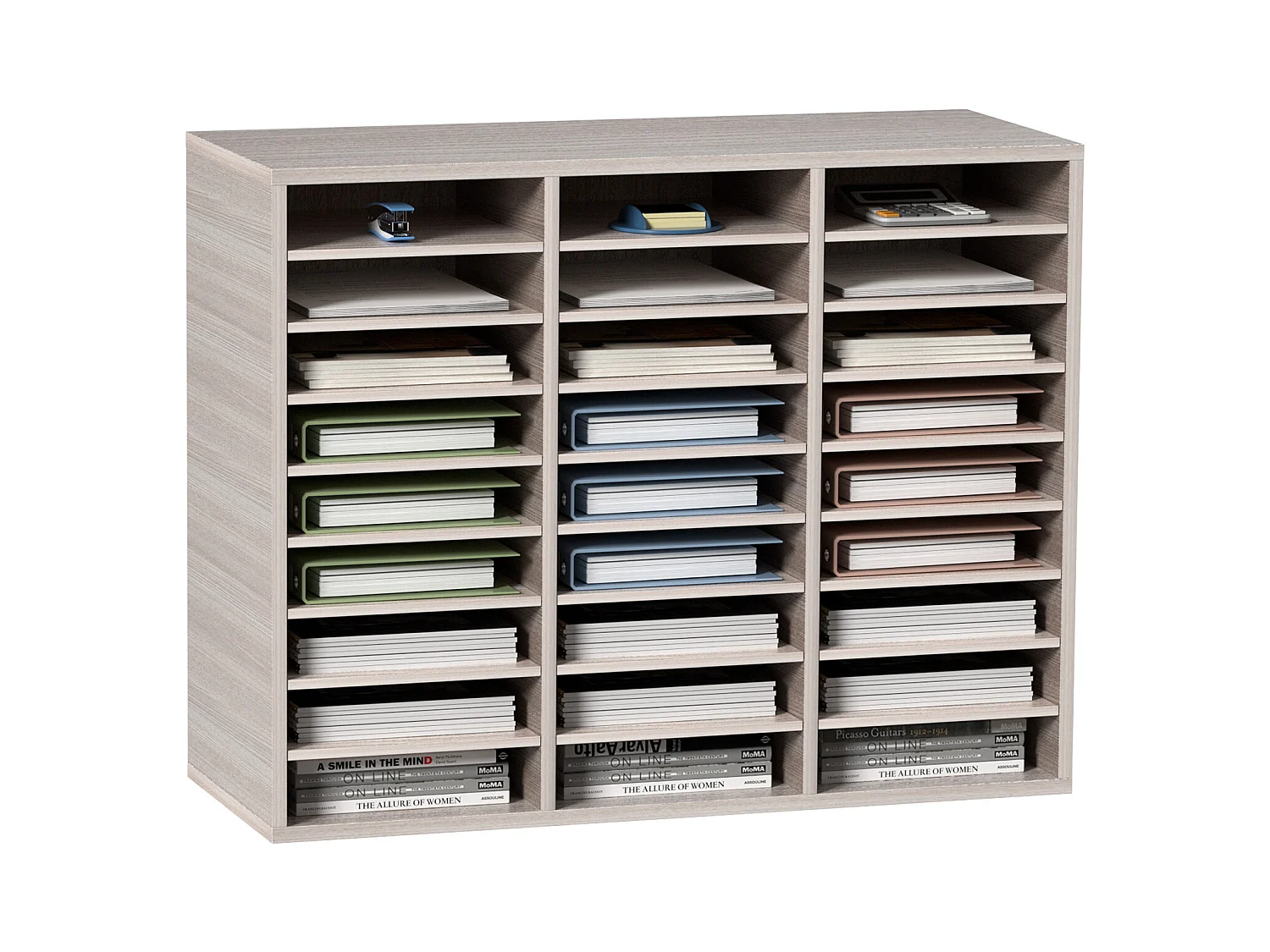 Organisateur de Bureau en Bois SucceBuy, Organiseur de Documents, 27 Emplacements, Gris