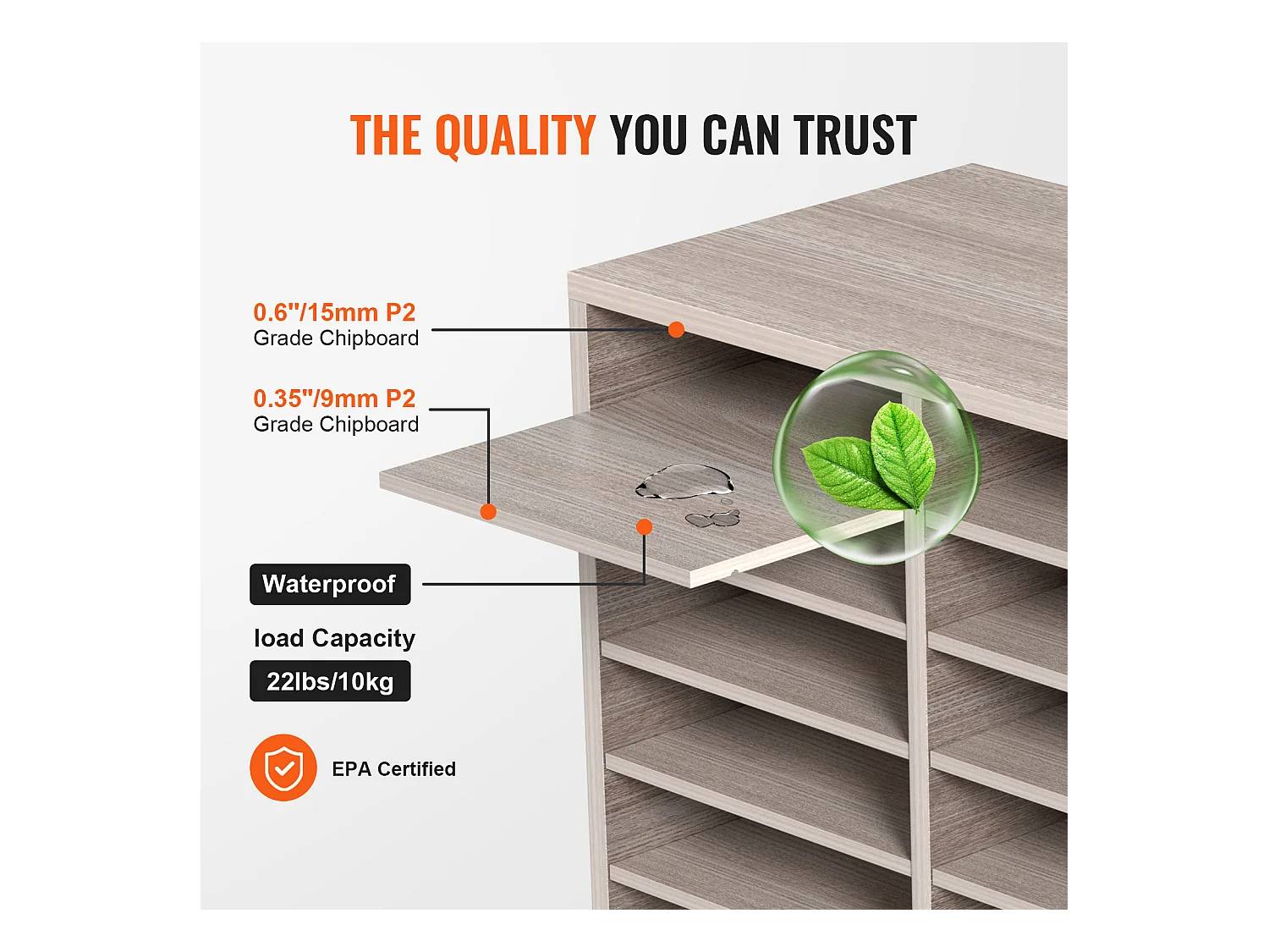 Organisateur de Bureau en Bois SucceBuy, Organiseur de Documents, 27 Emplacements, Gris