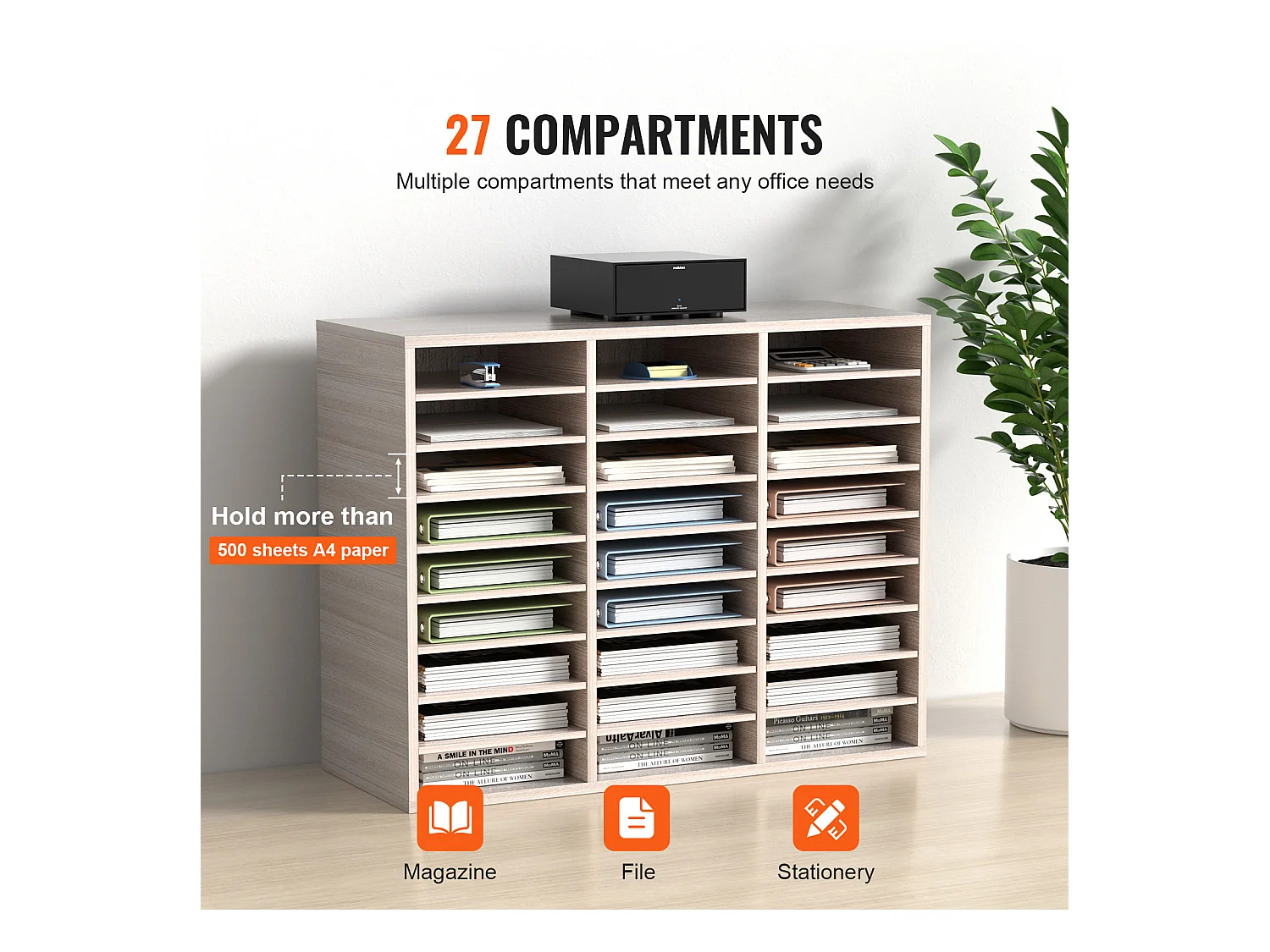 Organisateur de Bureau en Bois SucceBuy, Organiseur de Documents, 27 Emplacements, Gris