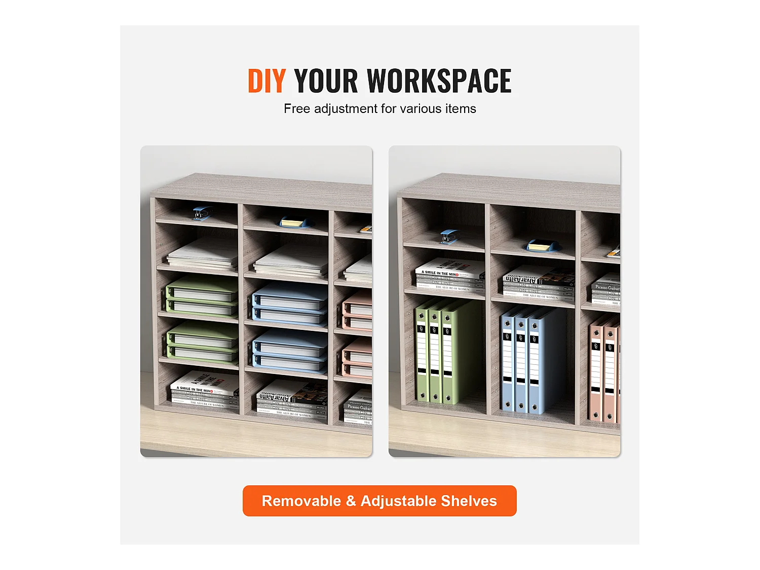 Organisateur de Bureau en Bois SucceBuy, Organiseur de Documents, 27 Emplacements, Gris