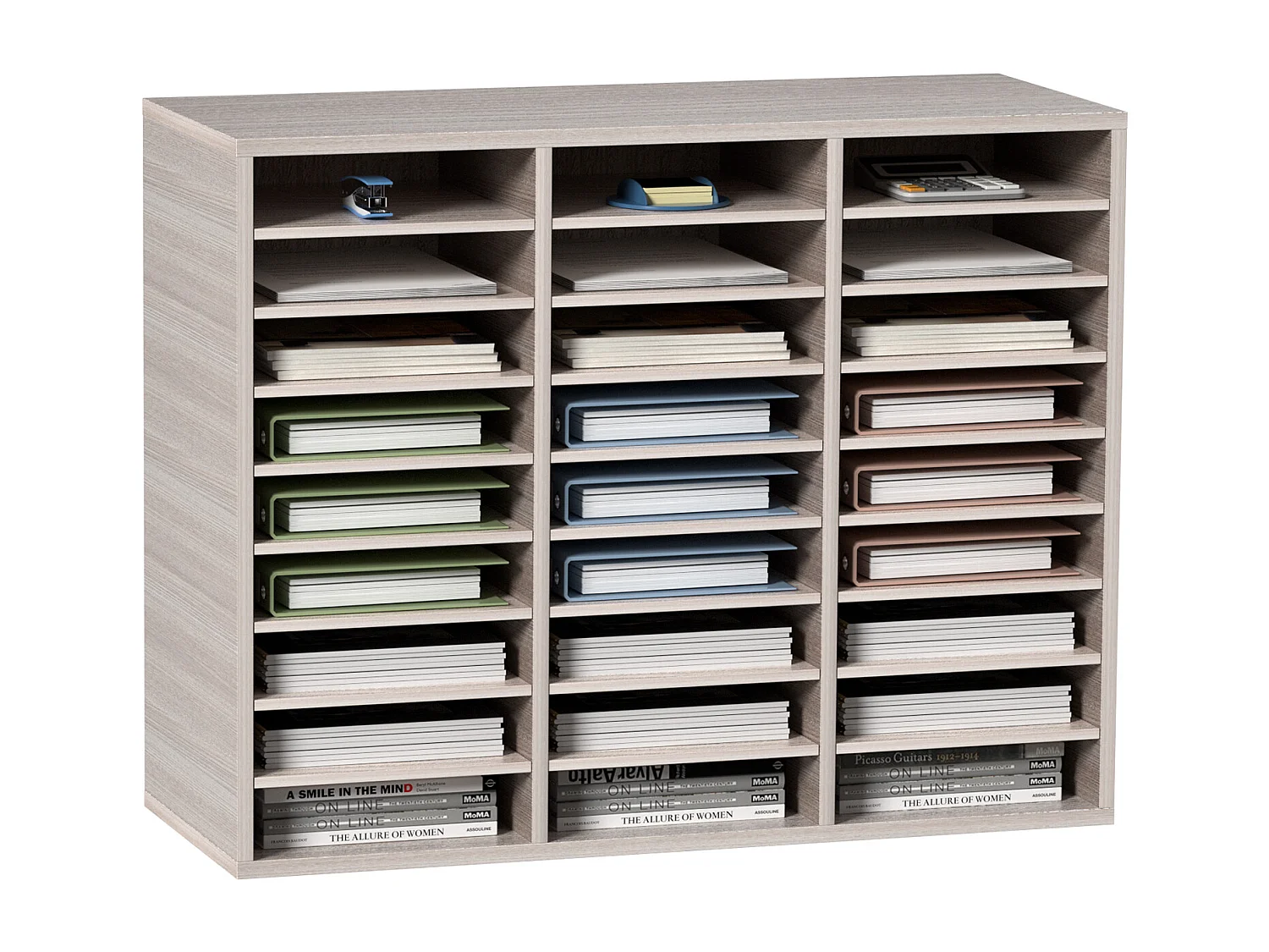 Organisateur de Bureau en Bois SucceBuy, Organiseur de Documents, 27 Emplacements, Gris