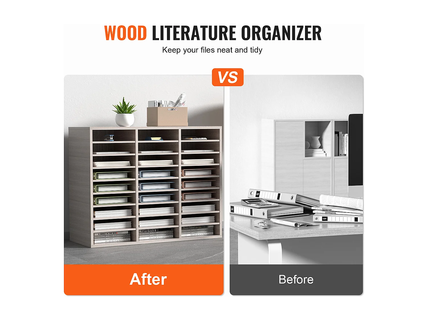 Organisateur de Bureau en Bois SucceBuy, Organiseur de Documents, 27 Emplacements, Gris