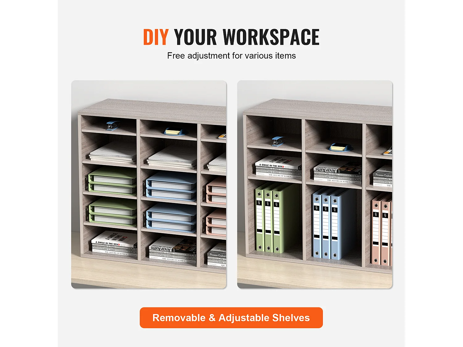 Organisateur de Bureau en Bois SucceBuy, Organiseur de Documents, 27 Emplacements, Gris