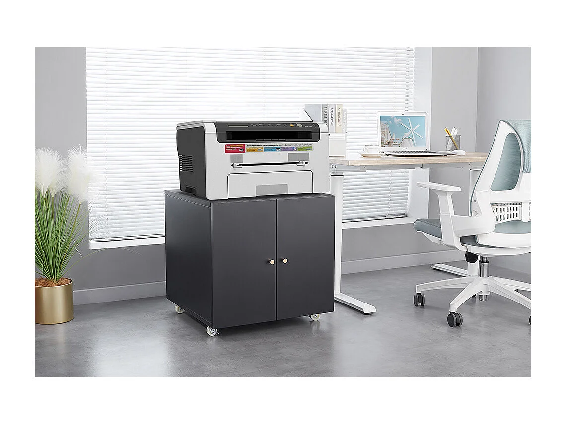 Metalen printerstandaard met verplaatsbare printertafels voor kleine ruimtes met verstelbare archiefkast op wielen zwart