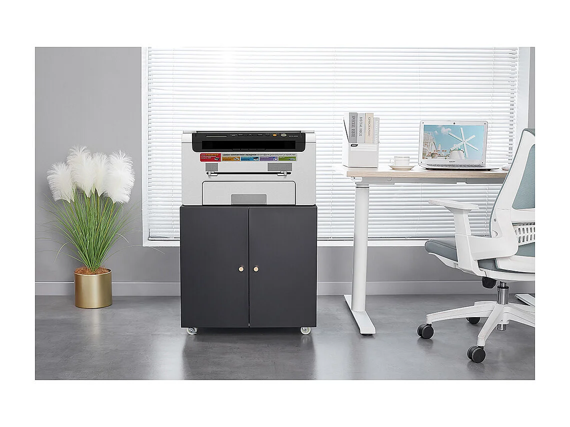 Metalen printerstandaard met verplaatsbare printertafels voor kleine ruimtes met verstelbare archiefkast op wielen zwart