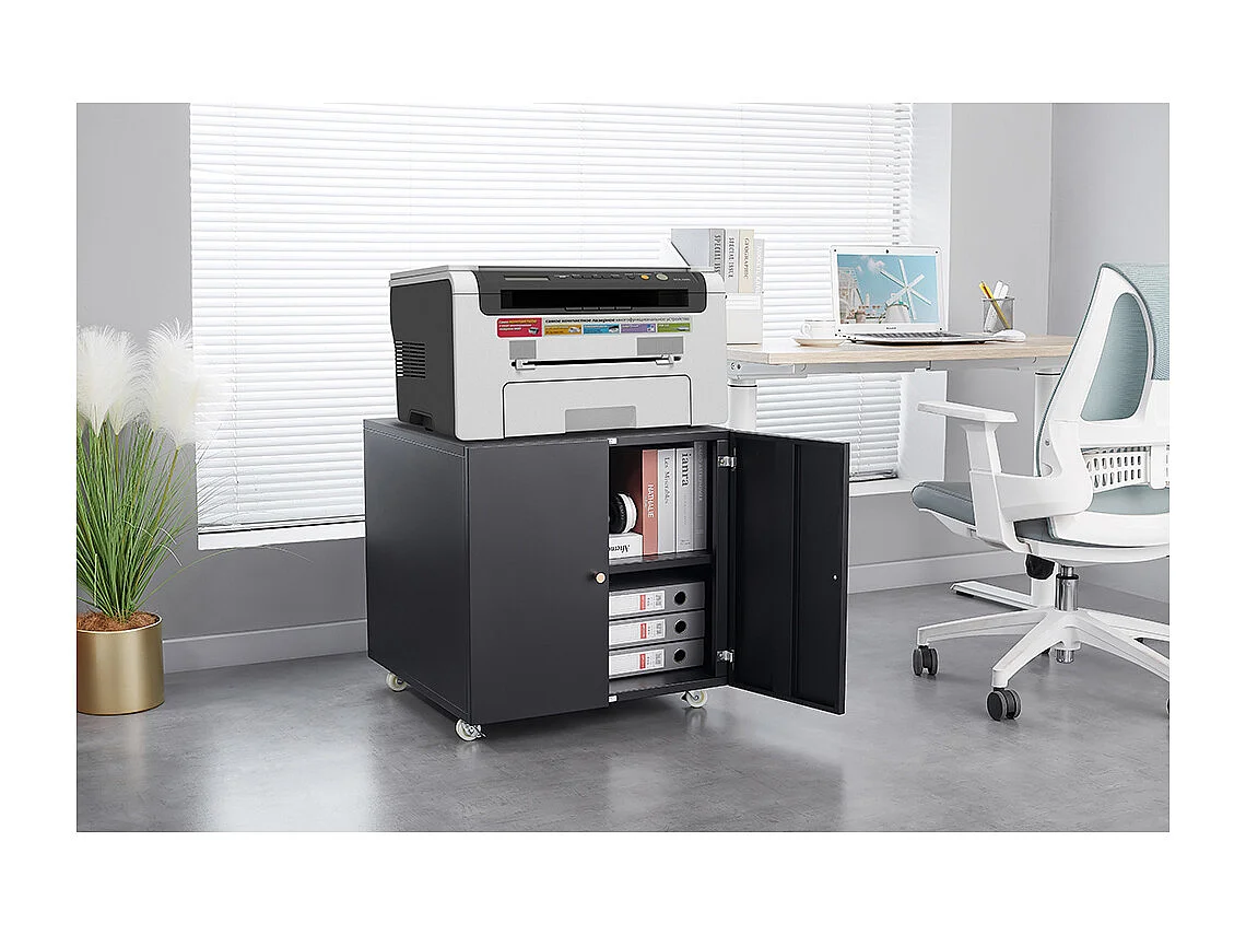 Metalen printerstandaard met verplaatsbare printertafels voor kleine ruimtes met verstelbare archiefkast op wielen zwart