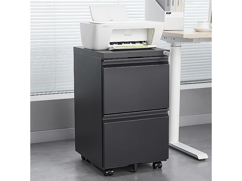 Ordner met 2 laden met slot metalen ordner op wieltjes onder het bureau geschikt voor letter/legal/A4-formaat zwart