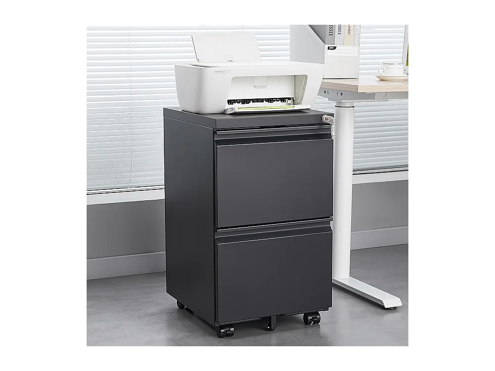 Classeur à 2 tiroirs avec serrure classeur métallique à roulettes sous le bureau convient aux formats lettre/légal/A4 noir