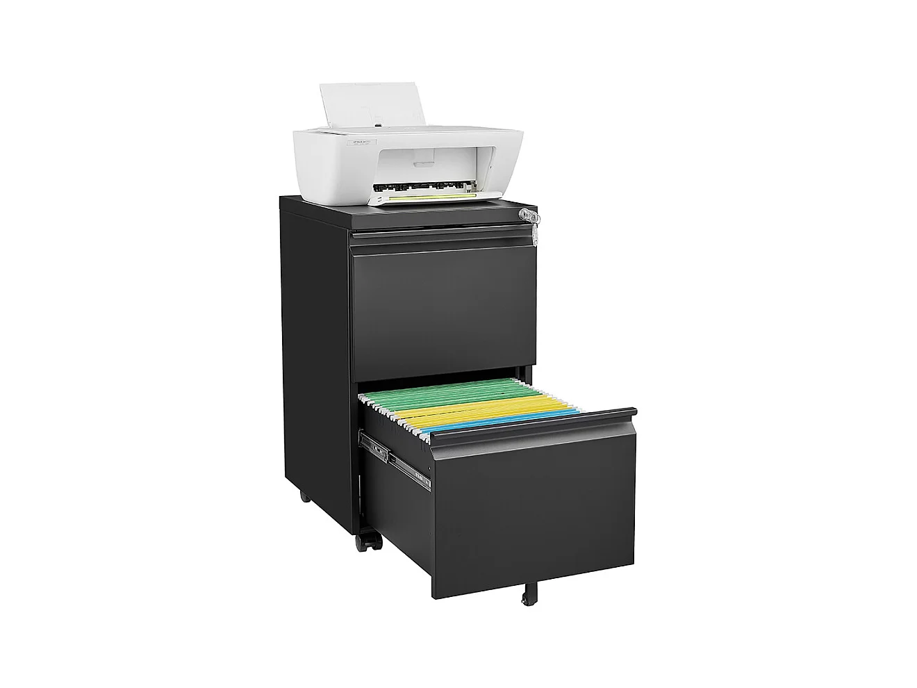 Classeur à 2 tiroirs avec serrure classeur métallique à roulettes sous le bureau convient aux formats lettre/légal/A4 noir