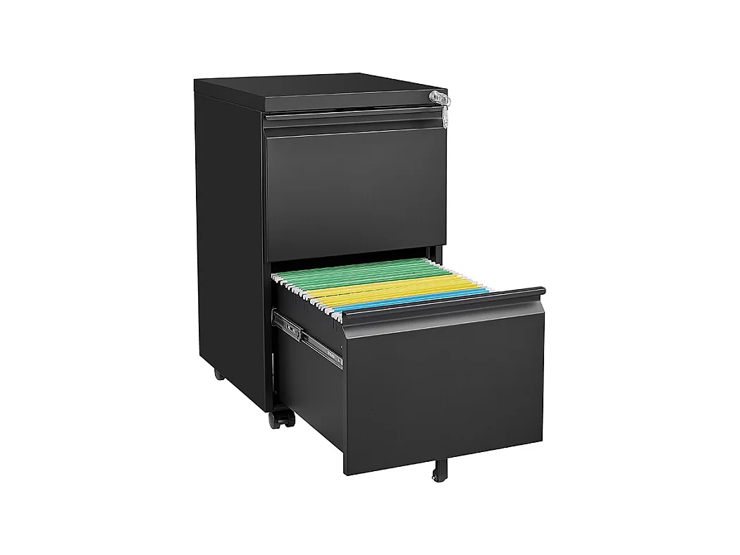 Classeur à 2 tiroirs avec serrure classeur métallique à roulettes sous le bureau convient aux formats lettre/légal/A4 noir
