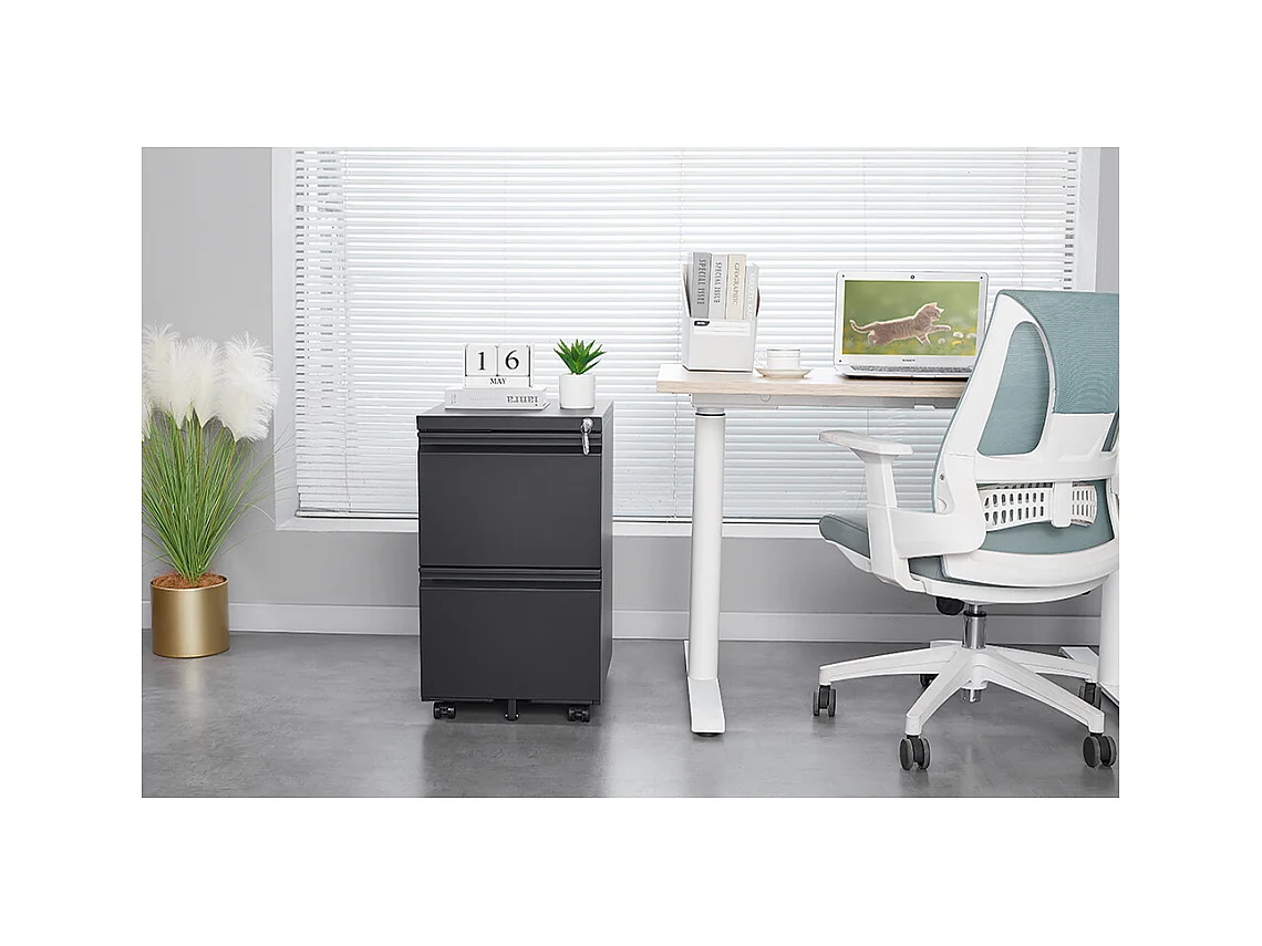 Classeur à 2 tiroirs avec serrure classeur métallique à roulettes sous le bureau convient aux formats lettre/légal/A4 noir
