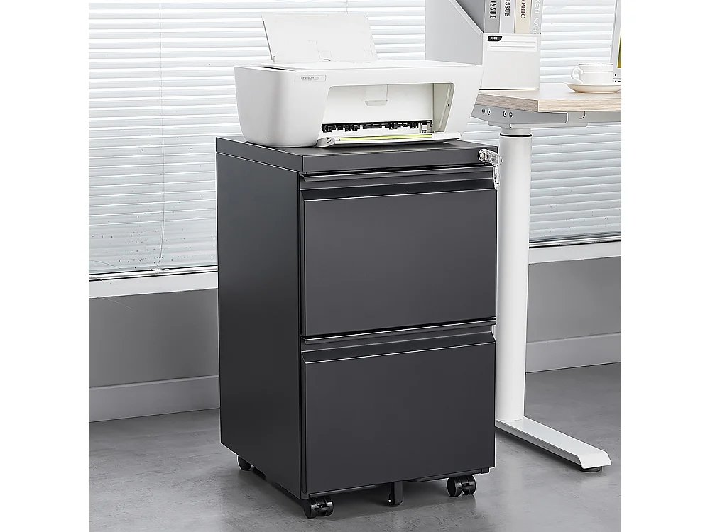 Classeur à 2 tiroirs avec serrure classeur métallique à roulettes sous le bureau convient aux formats lettre/légal/A4 noir